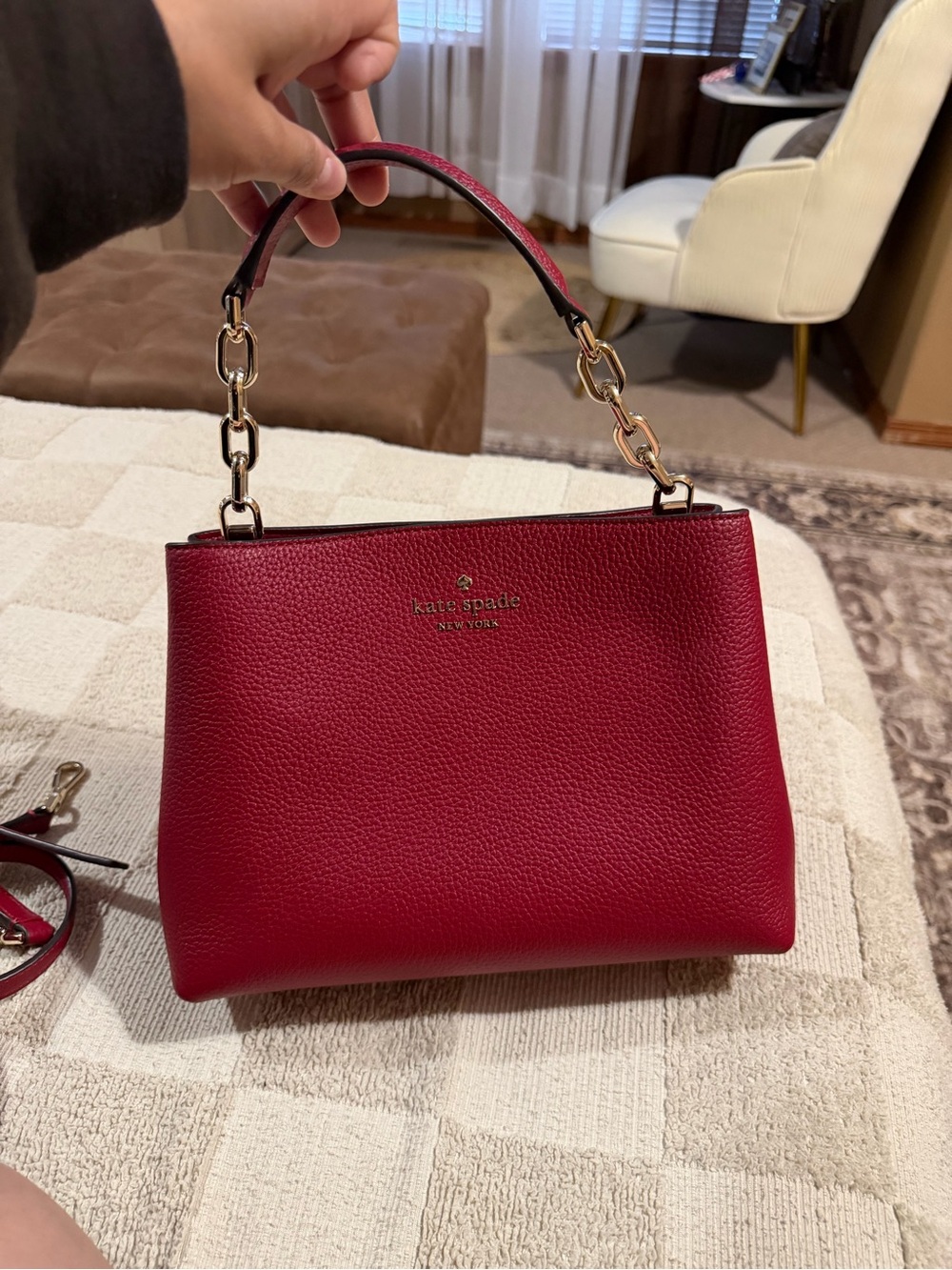 kate spade Red Pebbled Leather Chain-Handle Satchel